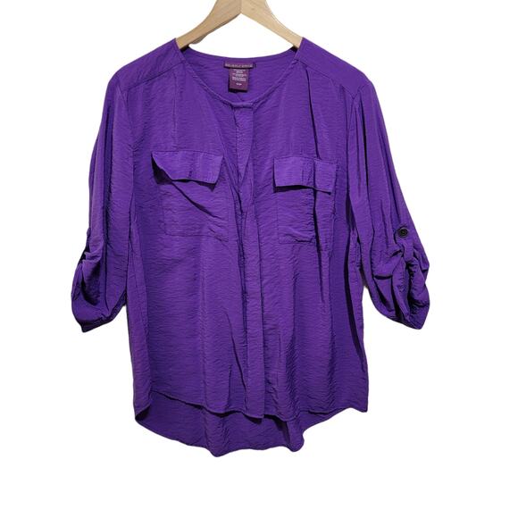 VTG Beverly Drive Button Front Top Purple Flap Pockets Roll Tab Sleeves 16/18W - Picture 8 of 9